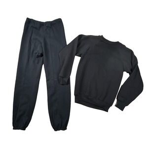 Vintage Discus Sweat Suit Mens Sm Sweatshirt Sweatpants Solid Black 80s 90s USA